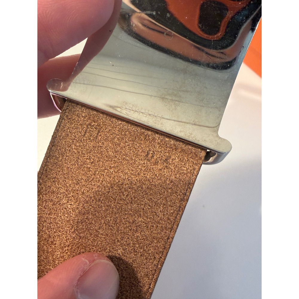 Hermes Etriviere Leather Cuff Bracelet Barenia Tan Gold Palladium Hardware Box - Picture 6 of 6